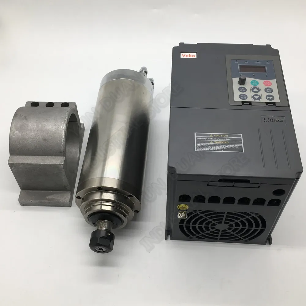Мотор шпинделя с водяным охлаждением 4.5KW Комплект AC 380V 3PH 6HP 24000rpm 5.5KW VFD Шпиндельный инвертор держатель насоса ER20 цанговый комплект