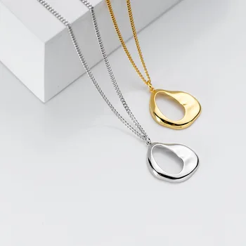 

S925 Silver Fashion Personality Irregular Oval Necklace Temperament Geometric Hollow Female Clavicle Chain Gift Gold-Plated