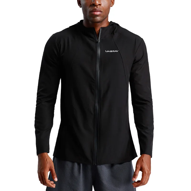 Легкая тканевая мужская куртка для бега с капюшоном, с длинным рукавом, тонкая, дышащая, ветрозащитная, для спортзала, фитнеса, спорта на открытом воздухе, тренировочная куртка