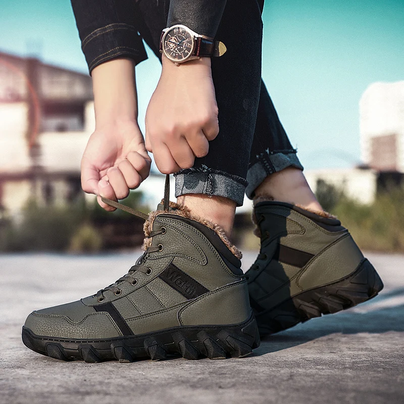 

Snow boots men's winter warm men's shoes plus velvet men's cotton shoes thick waterproof high-top Martin boots cotton boots