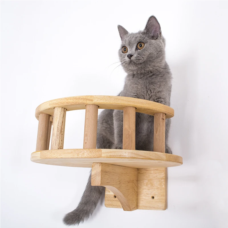 Pet Furniture Wooden Climbing Frame Cat Wall Steps Cat Tree Tower Wall Hanging Kitten Toy House Stratch Post with Guardrail