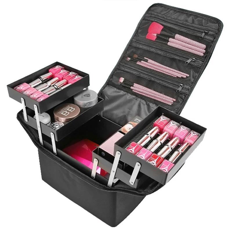 

Professional Suitcase For Makeup Box Zipper Big Make Up Cosmetic Bag Organizer Storage Case Pouch Toiletry Wash Beauty case