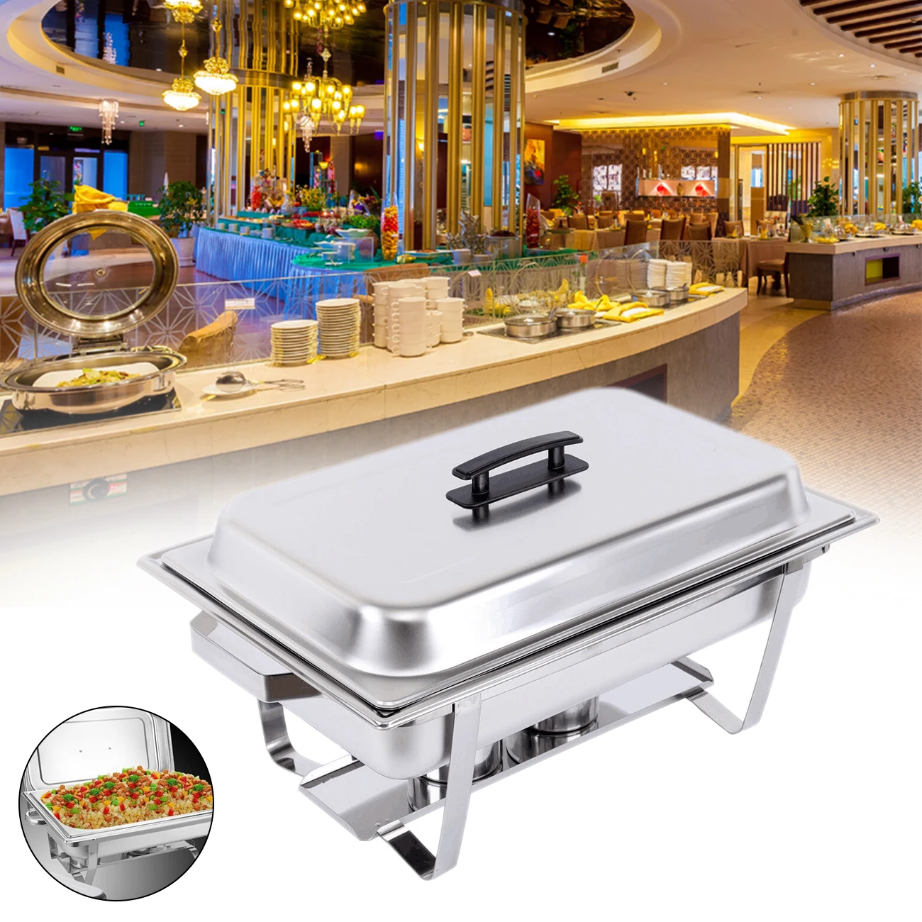 

Honhill 9L Stainless Steel Buffet Stove Food Warmer Chafing Dish Square Warming Containers For Restaurant Or Bars Party