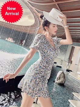 

Women's chiffon dress short 2020 Autumn new small sexy floral Platycodon grandiflorum first love Mori dress