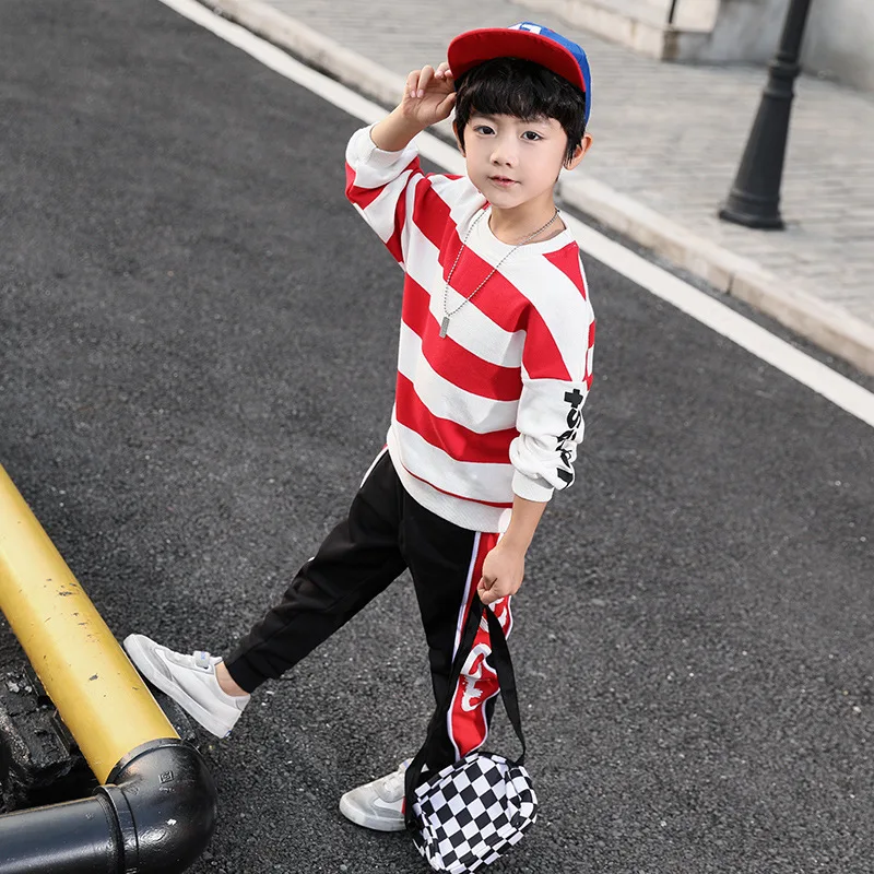 

Childrenswear BOY'S Spring And Autumn Set 2019 New Style Boy Stripes jie wu fu Baby Long-sleeved T-shirt Cotton Cloth Korean-sty