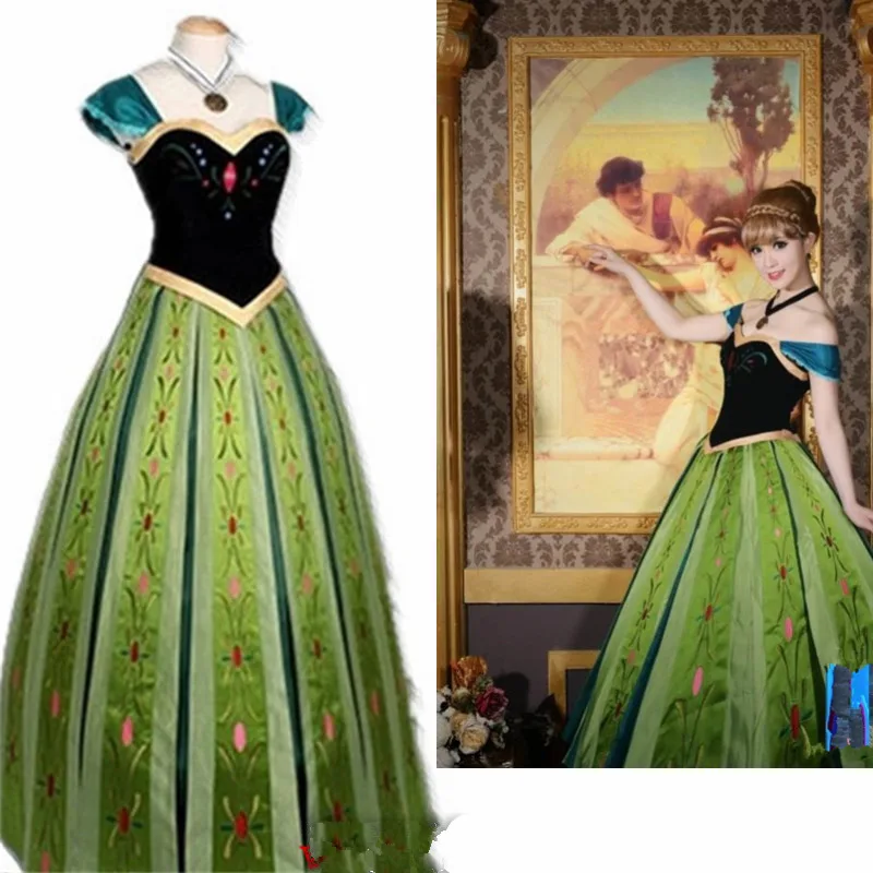 

Princess Anna Cosplay Dress Princess Coronation Cosplay Costume Custom Made Size Suit Necklace For Halloween Game Prop