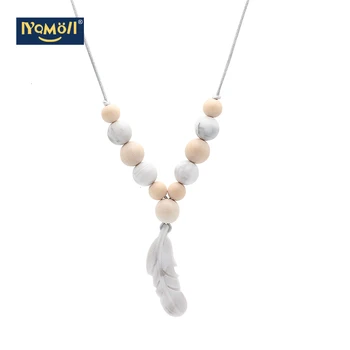 

Baby Teething Toy Silicone Training Baby Teethers Necklace Feather Pendant Necklace Chewing Toy Gifts Beads Pacifier Clip