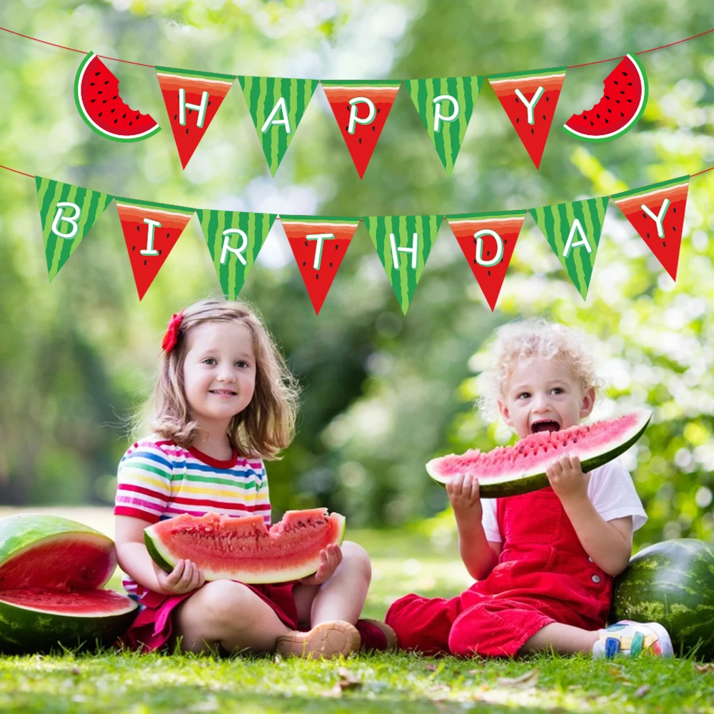 

Sweet Watermelon Hanging Banner Happy Birthday Kids Party Favors DIY Baby Shower Party Decorations Wall Watermelon Bunting