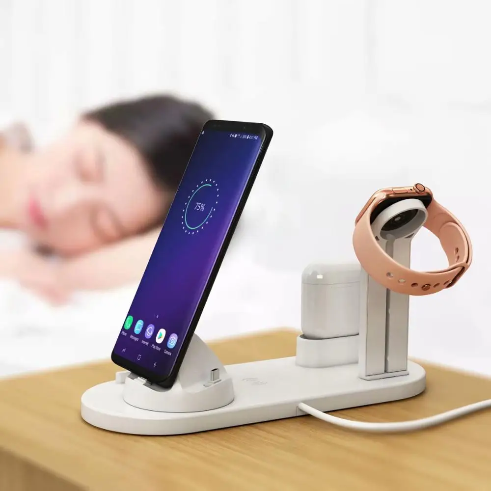 Для Iphone 8 X Xs Max XR 3 в 1 многофункциональная Подставка для зарядки док-станция для Apple watch Airpods - Цвет: Белый