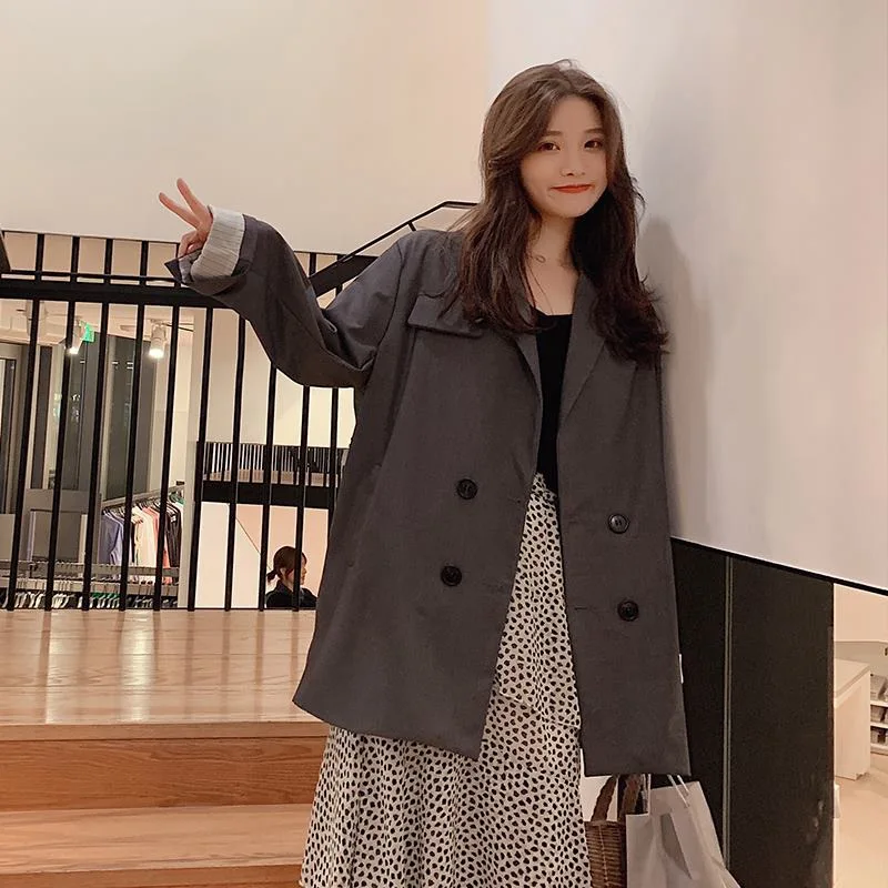 

Photo Shoot CHIC Hong Kong Flavor Gray Small Suit Women's 2019 Early Spring Loose Casual Double Breasted Ol Elegant Network Red