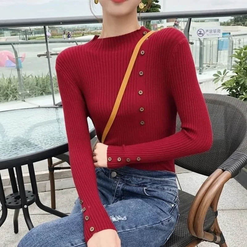 Sweater Women 2020 New Korean Version Warm Pullover Decorative Buttons Knitted Tops Autumn Winter Half Turtleneck Sweater Sweater Women 2020 New Korean Version Warm Pullover Decorative Buttons Knitted Tops Autumn Winter Half Turtleneck Sweater