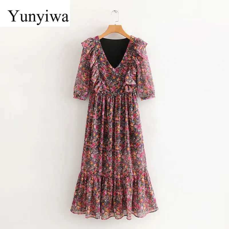 Новинка 2020 женские платья с коротким рукавом и цветочным принтом летние