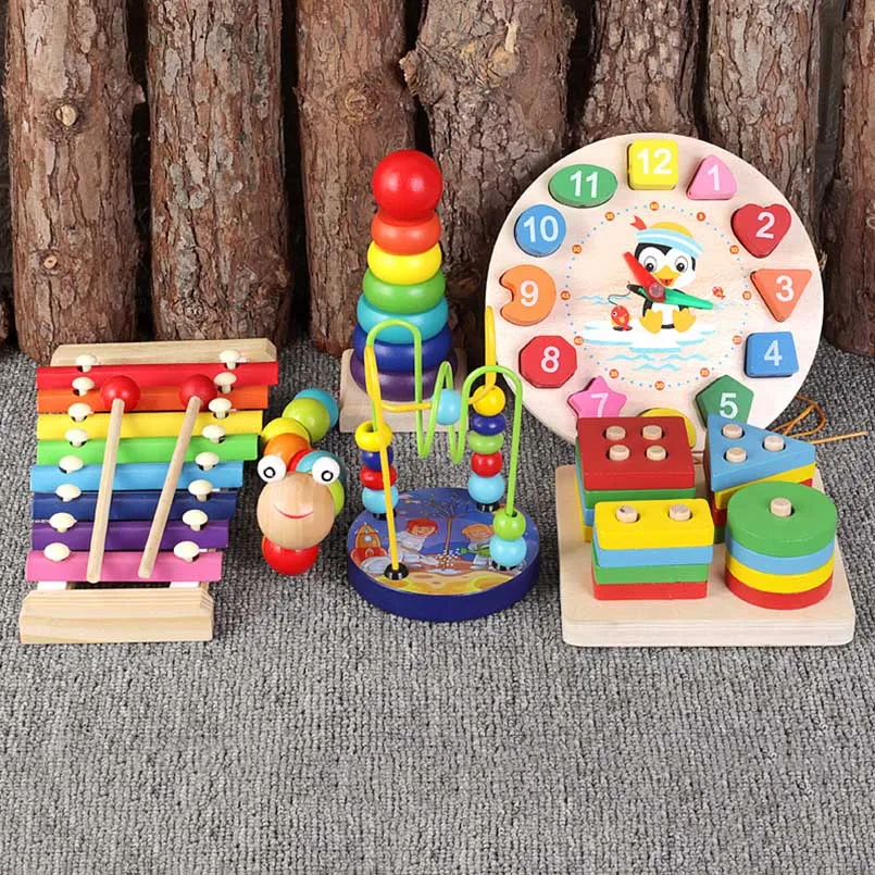 

baby toys Wooden knock piano baby rattles Early educational Puzzle Round beads knock piano Beading rattle baby toys 0-12 months