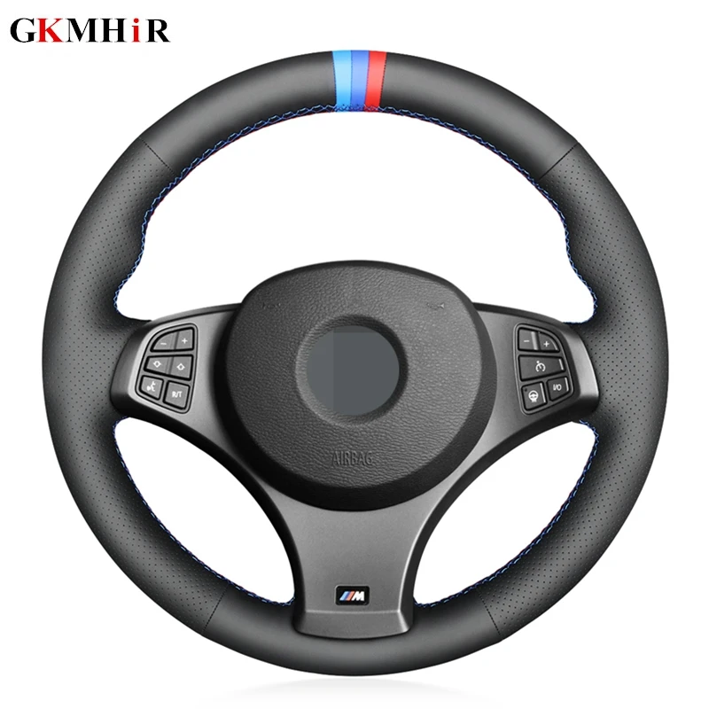 Black Soft Genuine Leather Diy Handstitched Car Steering Wheel Cover