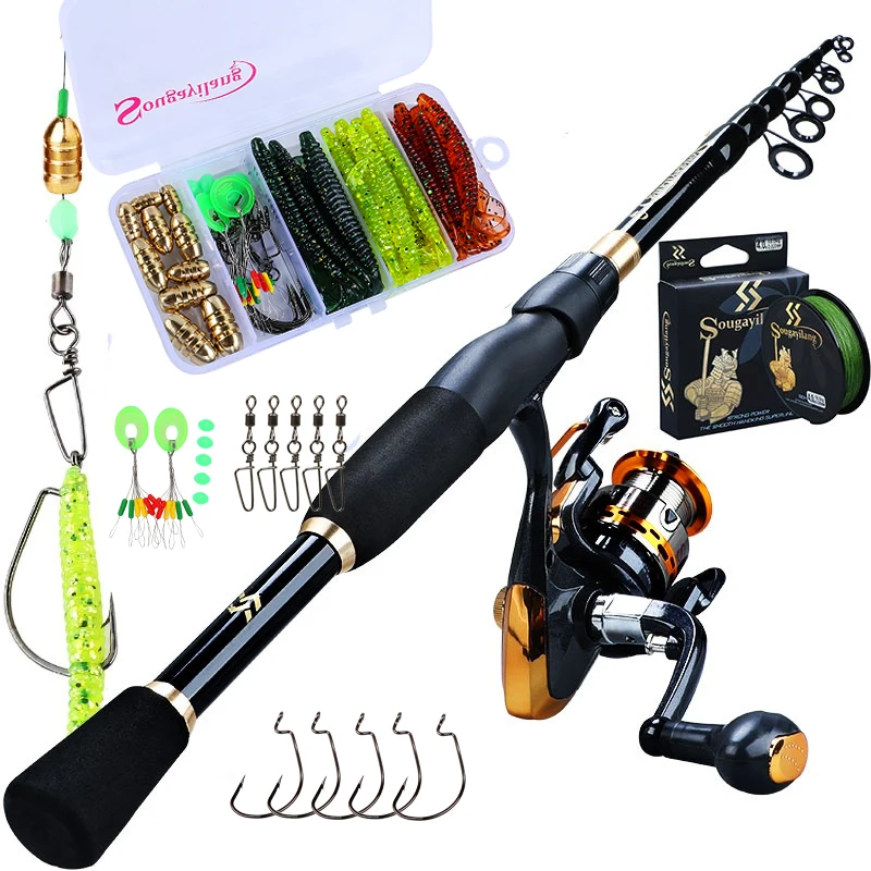 

Sougayilang Fishing Full Kit with Telescopic Spinning Rod and 14BB Spinning Reel and Braided Fishing Line Lure Fishing Tool Sets
