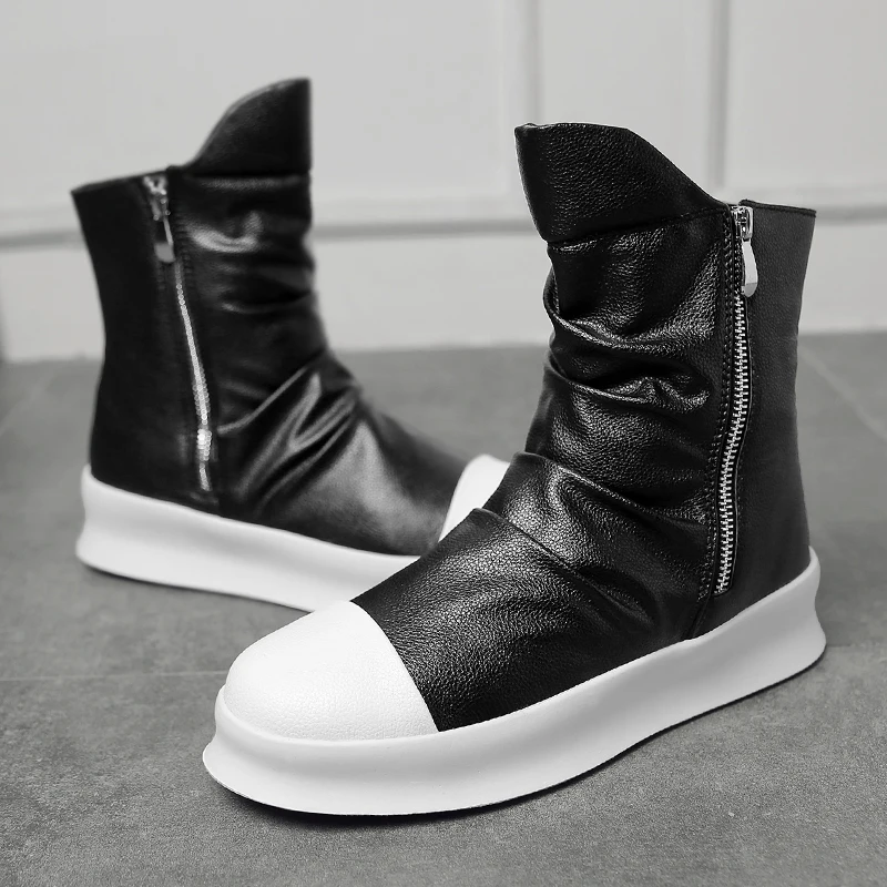 Ifrich/; популярные мужские ботинки; удобные повседневные кроссовки из искусственной кожи; Цвет черный, белый; ботинки в стиле панк; мужские брендовые модные ботинки на молнии