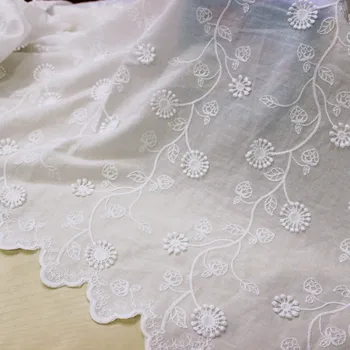 

Quality Natural-white Cotton Cloth+Milk-silk Thread Embroidered Lace Fabric Handmade DIY Clothes Accessories Width 130cm 1Yard