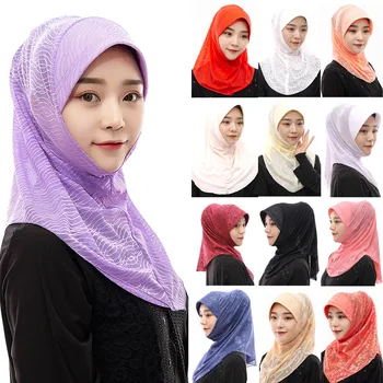 

uslim Shawl Wrap Hijab Underscarf Female Lace Print Islamic Turban Trendy femme musulman Ready To Wear Head Scarf