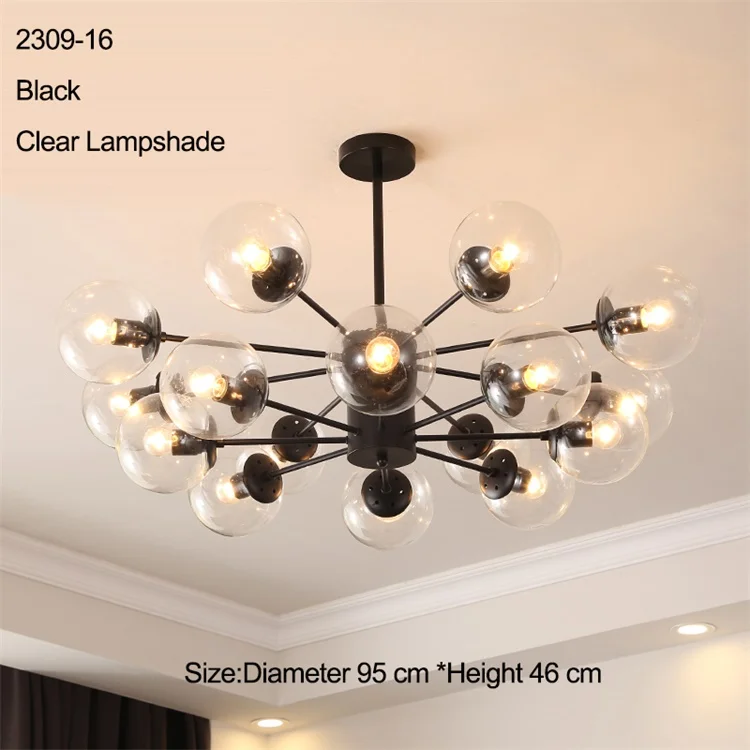 16 light black clear Волшебная молекулярная структура бобов стеклянная люстра для спальни гостиной украшения для комнаты светильники французская страна - Цвет абажура: 16 light black clear