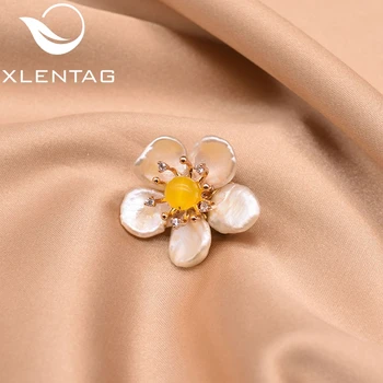 

XlentAg Natural High-quality White Baroque Pearl Brooch Women Yellow Stone Statement Anime Wedding Gifts Fashion Jewelry GO0349C
