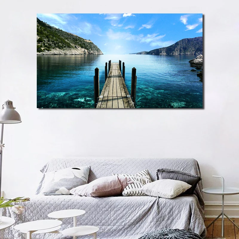 

Blue Lake Mountain Nature Landscape Canvas Posters Prints Wall Art Painting Decorative Picture Modern Home Decoration Framework