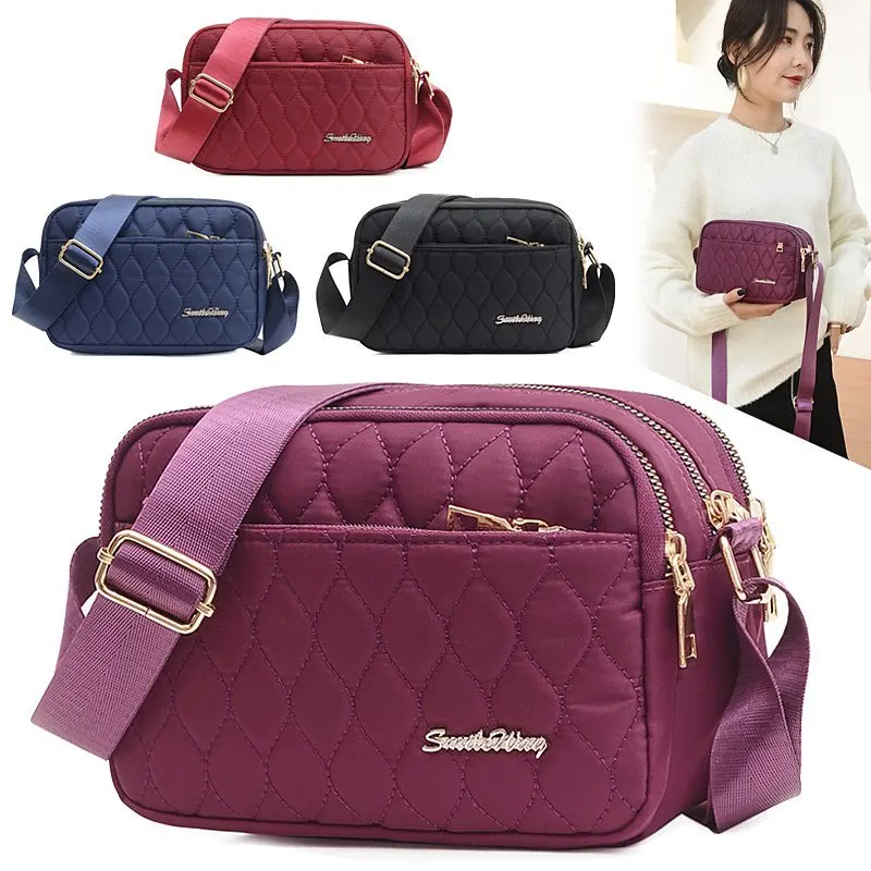 Crossbody Bag Women Nylon Handbags Messenger Washed Tote Lightweight Waterproof Shoulder Zipper Purse