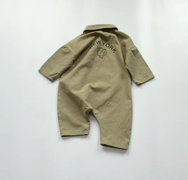 Korean Style Autumn New Children Cartoon Printed Jumpsuits Cotton Linen Unisex Kids Loose Overalls