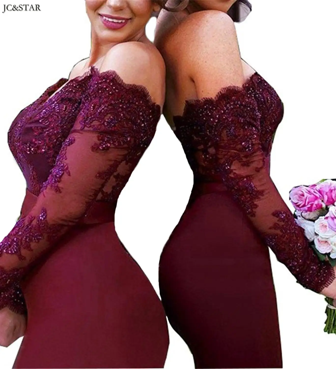 Robe pour mariage invit femme, новинка, v-образный вырез, кружево, длинный рукав, Сексуальная Русалка, Бургундия, Африканское платье подружки невесты, длинное платье, fille d'honne