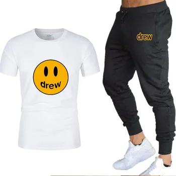 

2020 Men's sets t shirts + pants two pieces sets casual tracksuit letter print suits sportwear fitness pants