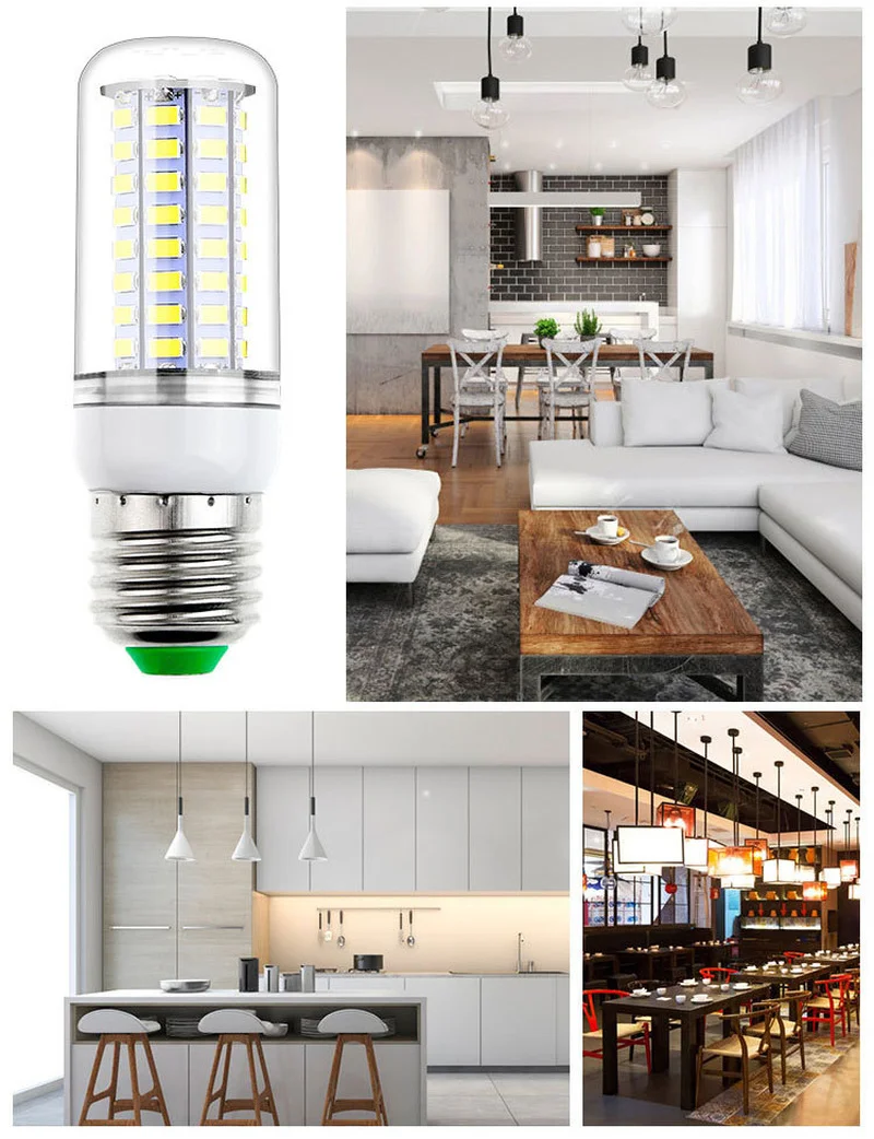 

LED light with cover E27 220V LED Bulb SMD 5730 E14 LED Light 24 36 48 56 69 72 LEDs Corn Bulbs Chandelier For Home Lighting