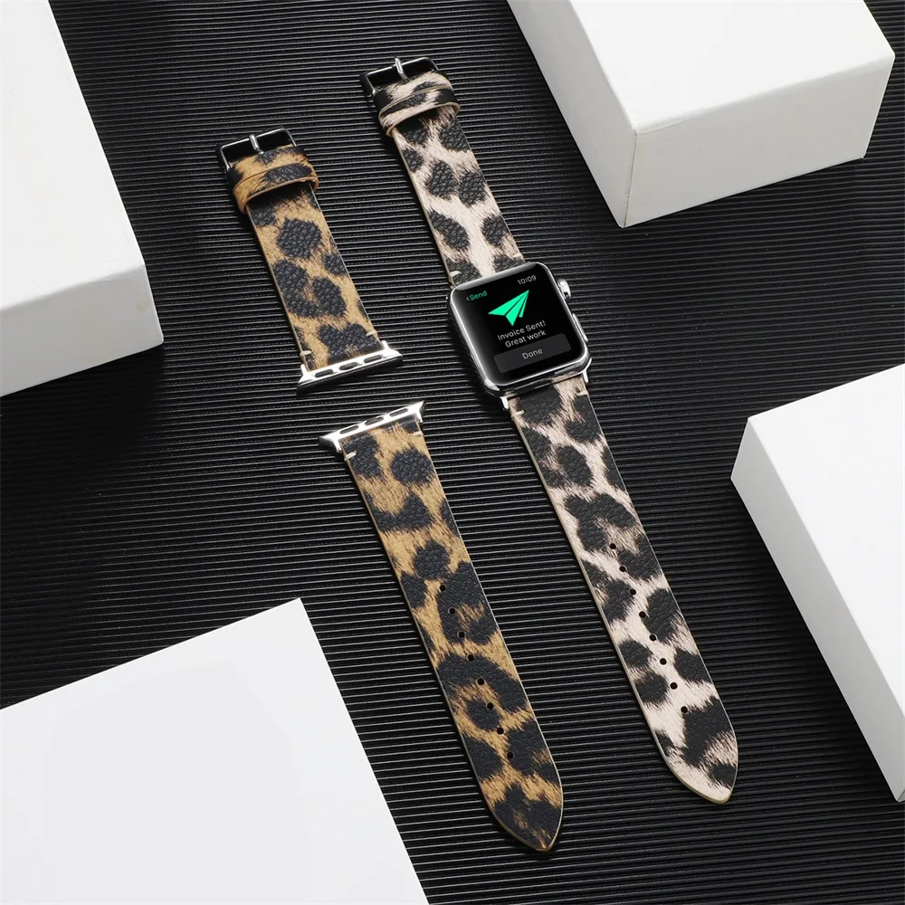 44, 40 мм, браслет для Apple Watch band 5, 4, кожаный ремешок с принтом, сменный ремешок, аксессуары для часов 38, 42 мм, для iWatch 3, 2