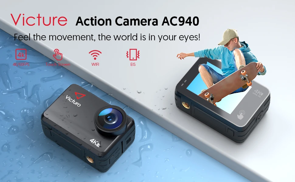 old action camera Victure  AC940 Action Camera 4K 60FPS 8M Bare Machine Waterproof 20MP Touch Screen EIS Remote Control  with 1350mAh Batteries action camera near me