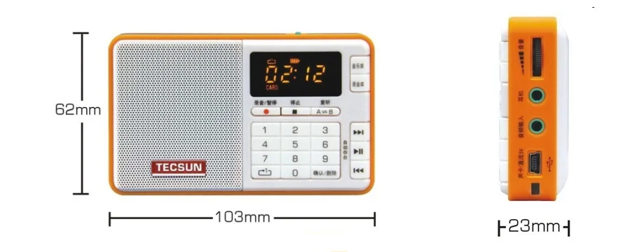 TECSUN Q3 радио карманный размер мини рекордер с 16G TF карта MP3 плеер FM стерео FM 76-108 МГц