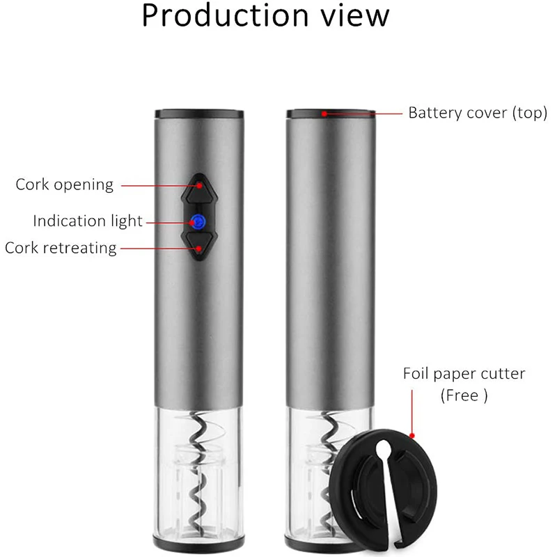 Electric Wine Opener, Battery Operated Electric Wine Bottle Opener Automatic Aluminium Cordless Corkscrew with Foil Cutter for H