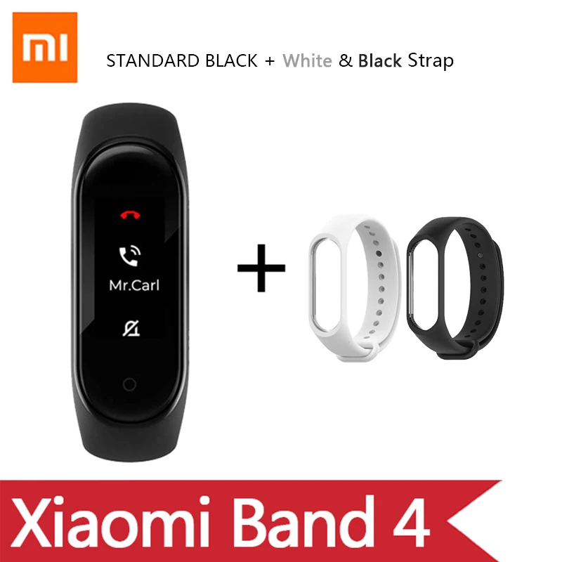 Умный Браслет OriginalXiao mi Band 4 на английском, испанском и русском языках, 3 цвета, AMOLED экран, mi band 4, Smartband, fitness Traker - Цвет: Ad White Black Strap