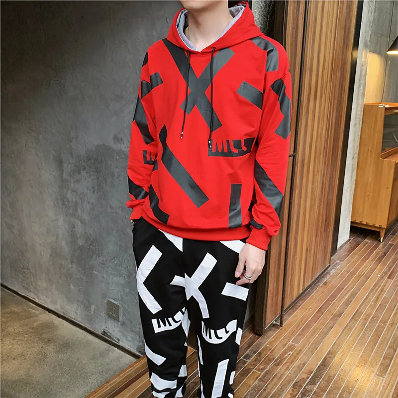 

Letter Printing Men Track Suit Hooded Jacket Sweatsuit Mens Sports Suits Brand 2 Pieces Set Men Jogger Set Printed Tracksuit Men