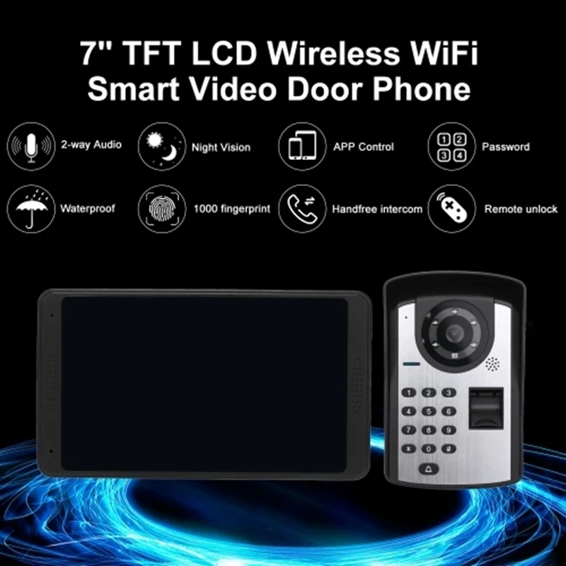 

Wifi Wireless Video Door Phone Doorbell Intercom System Fingerprint Password APP Remote Control 7 Inch Monitor