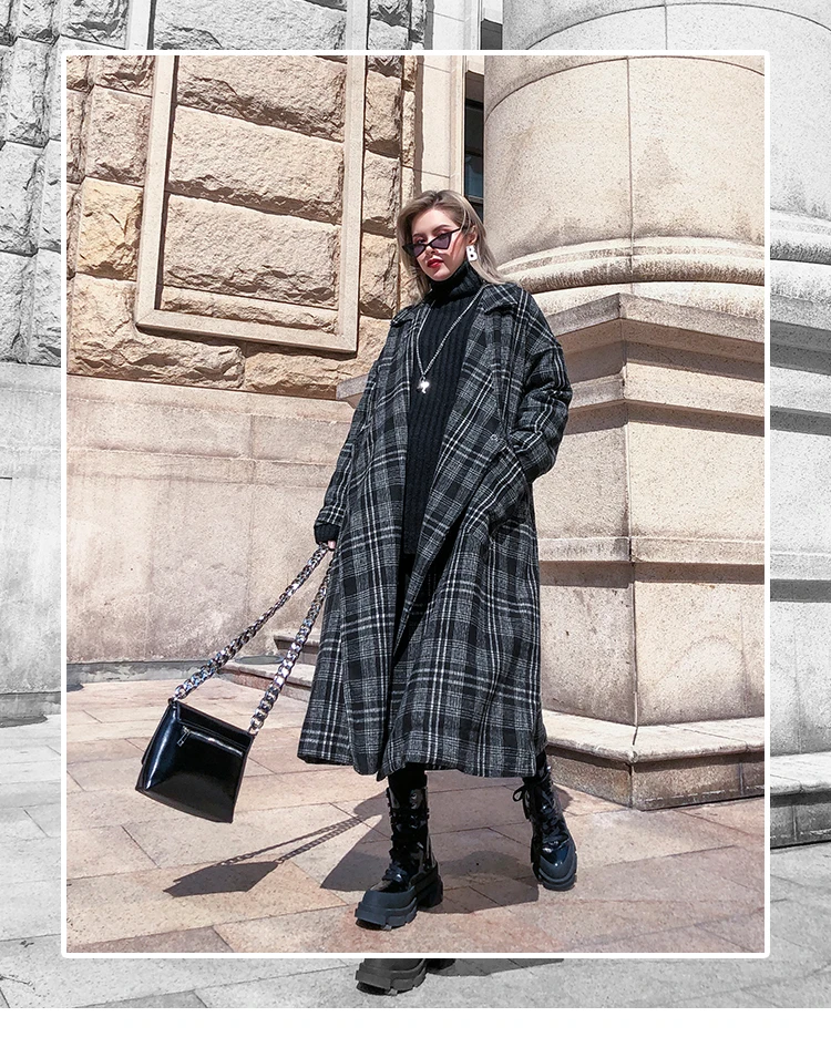 Британский стиль, плотное зимнее женское пальто с хлопковой подкладкой, теплое шерстяное кашемировое пальто в клетку, женское длинное пальто, верхняя одежда, одежда, смесь серого цвета