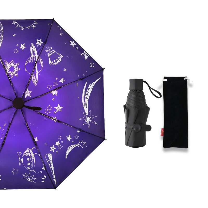 The Stars umbrella Folding Umbrella UV Protection Parasol Windproof Sunny or Rainy Woman Umbrella Mini Pocket Umbrella - Цвет: 5-folding Purpre Sky