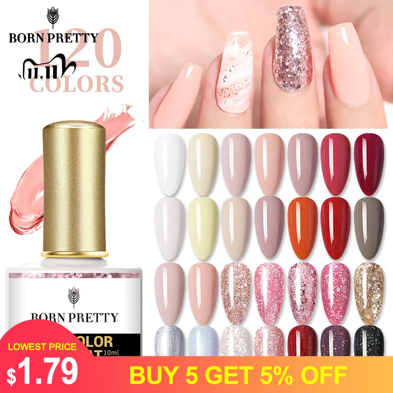

BORN PRETTY 10ml /6ml Gel Polish 60Colors Nude Pink Glitter Holographics UV Gel Semi Permanent Gel Nail Polish Nail Tips Design