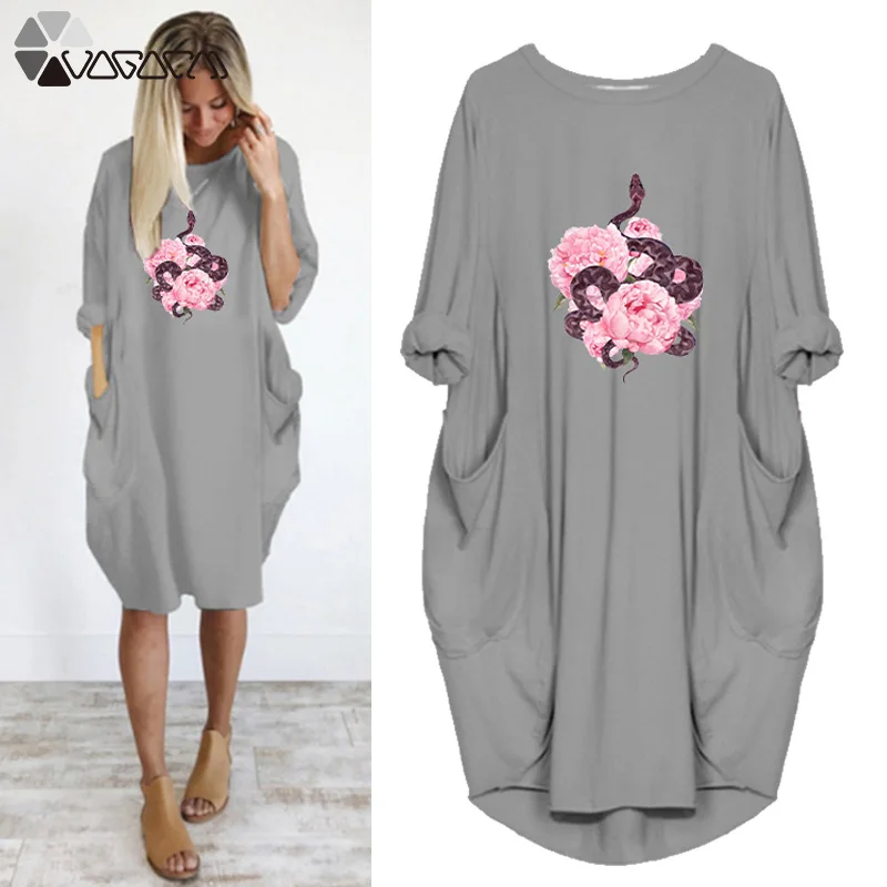 

Loose Lady Dresses Python&flower Print Plus Size 5XL Long Sleeve O Neck Party Club Midi Dress Streetwear Vestido De Mujer Robes
