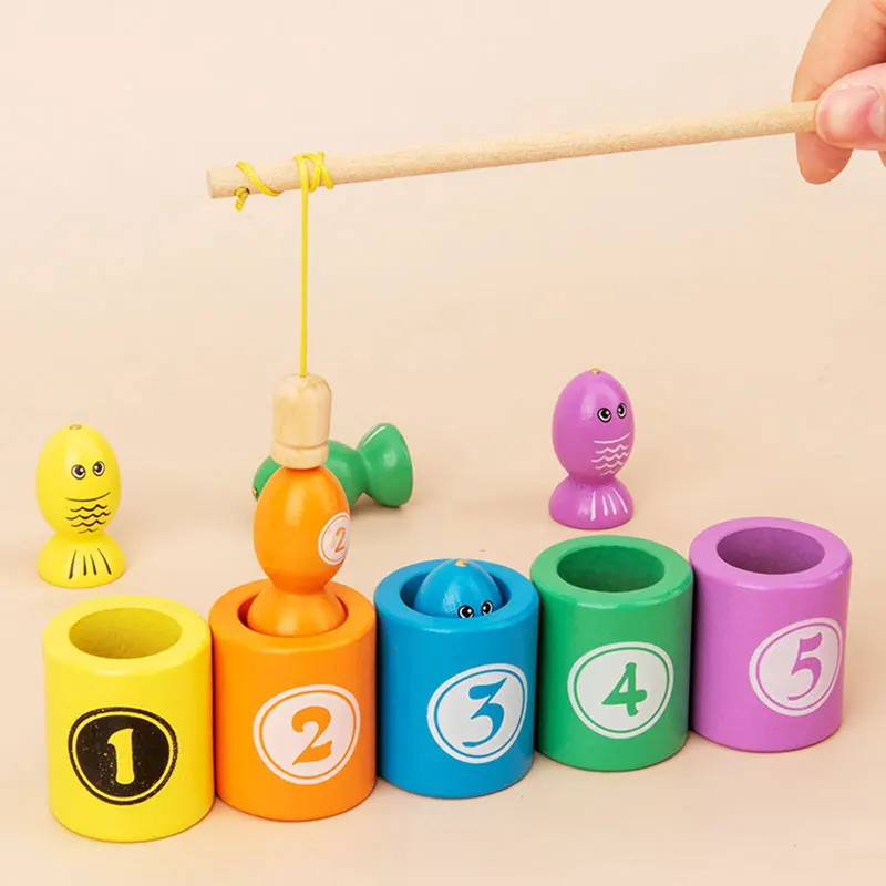 Монтессори рыболовные игрушки Сортировка цвета деревянная Магнитная рыболовная