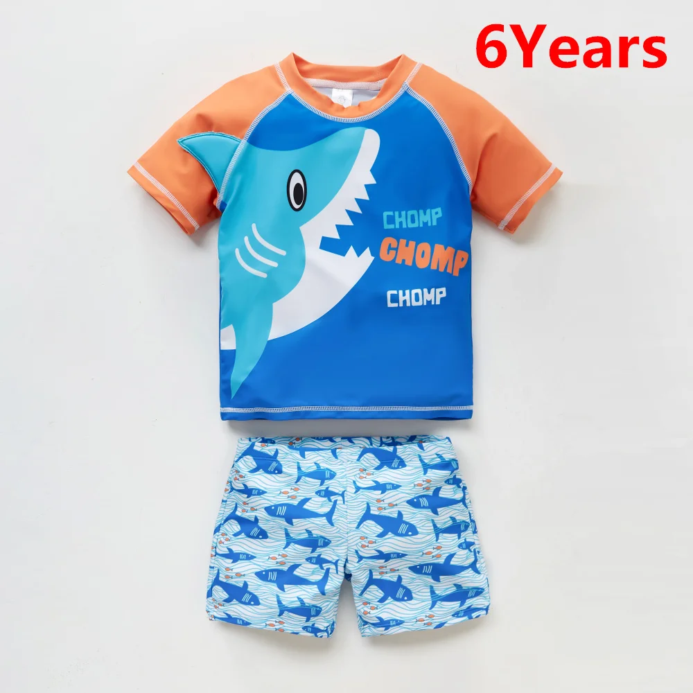 6Years Kavkas/детская одежда для мальчиков сыпь гуаровая камедь комплект Акула Животные мультфильм печатных 12M-8Y для маленьких мальчиков купальник пляжная одежда с принтом «рыба», ванный комплект, комплект - Цвет: 6Years