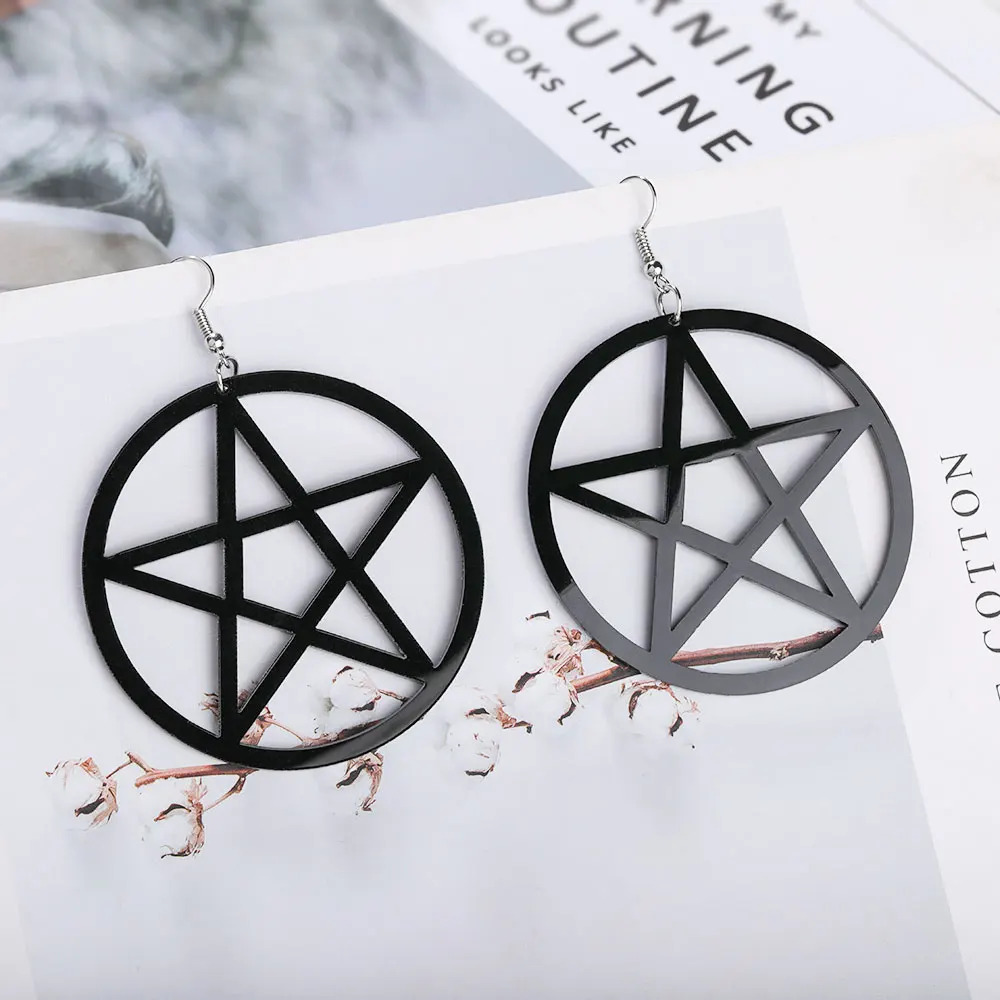 Punk Acrylic Large Star Earrings for Women Gothic Black Big Pentagram Round Drop Earring Fashion Statement Jewelry drop earrings dangle earrings acrylic earrings
