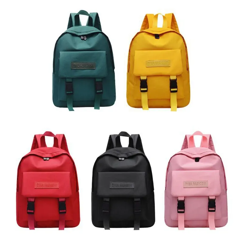 

Women Unisex Fashion Solid Color Double Buckle Nylon All-match High School Student Bag Backpack