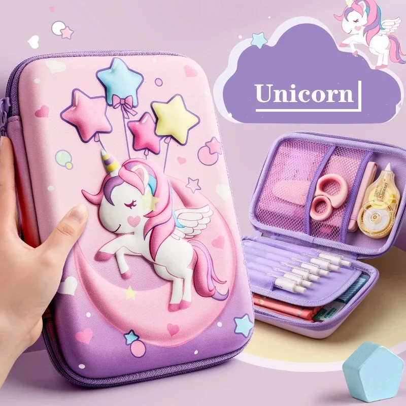 Unicorn Pencil Case 3D EVA Embossing Pens Box Stationery Ruler