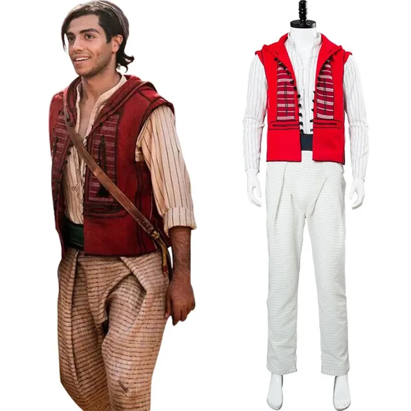 

2019 Movie Aladdin Costume Cosplay Halloween Costumes Prince Mena Massoud Outfit Cosplay Aladdin Suit with Bag Custom Made