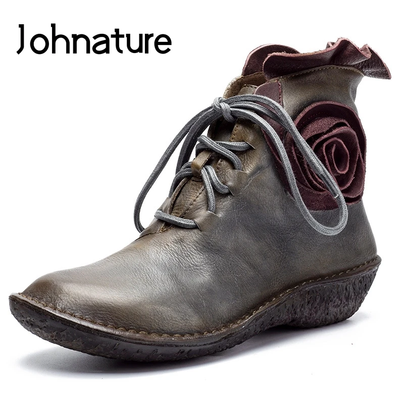 Женские ботильоны из натуральной кожи Johnature полусапожки на платформе с