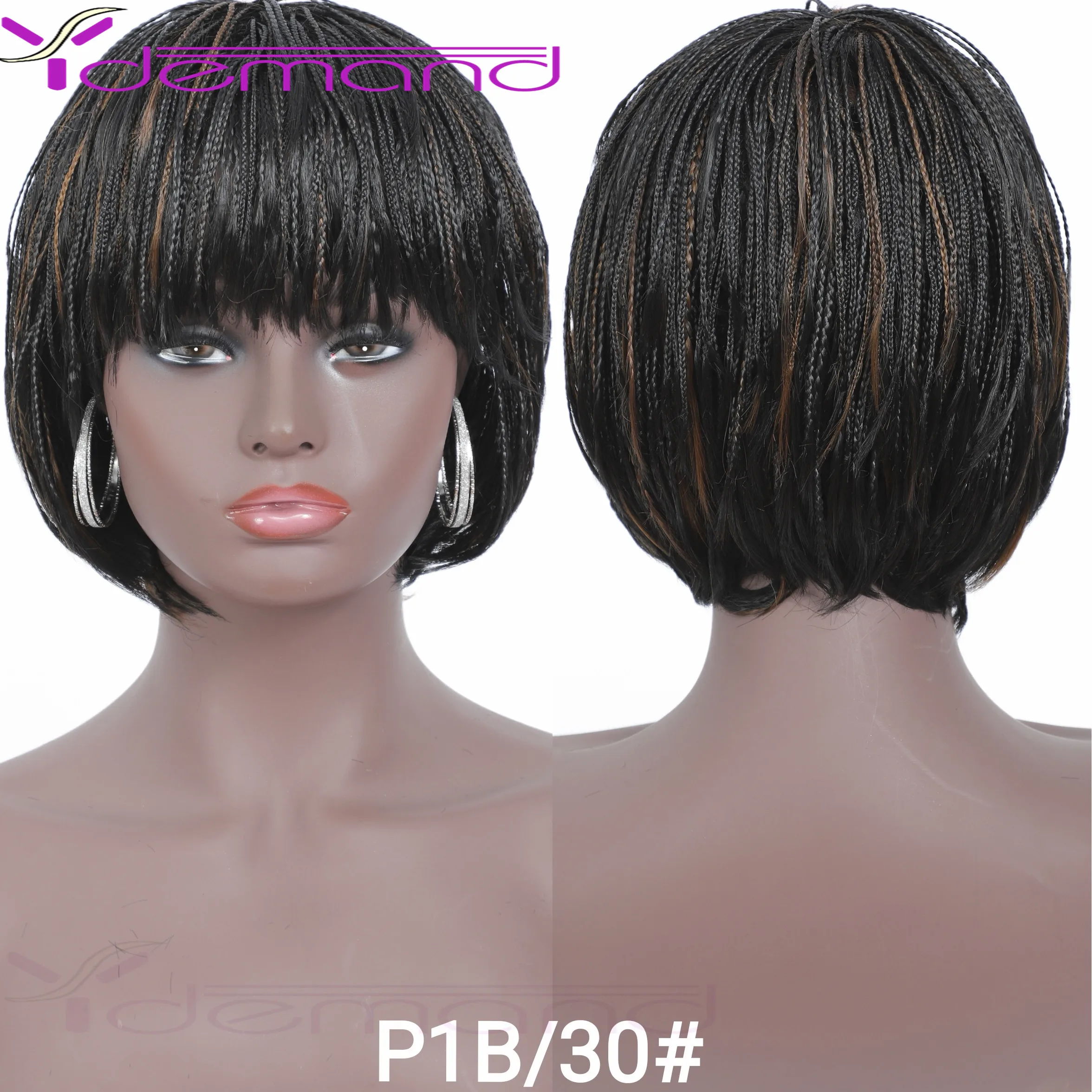 Y Demand Short Braided Wigs With Bangs For Women Braid African Wig Natural Black Cool Girl Natural Hair Synthetic Fiber synthetic hair wigs