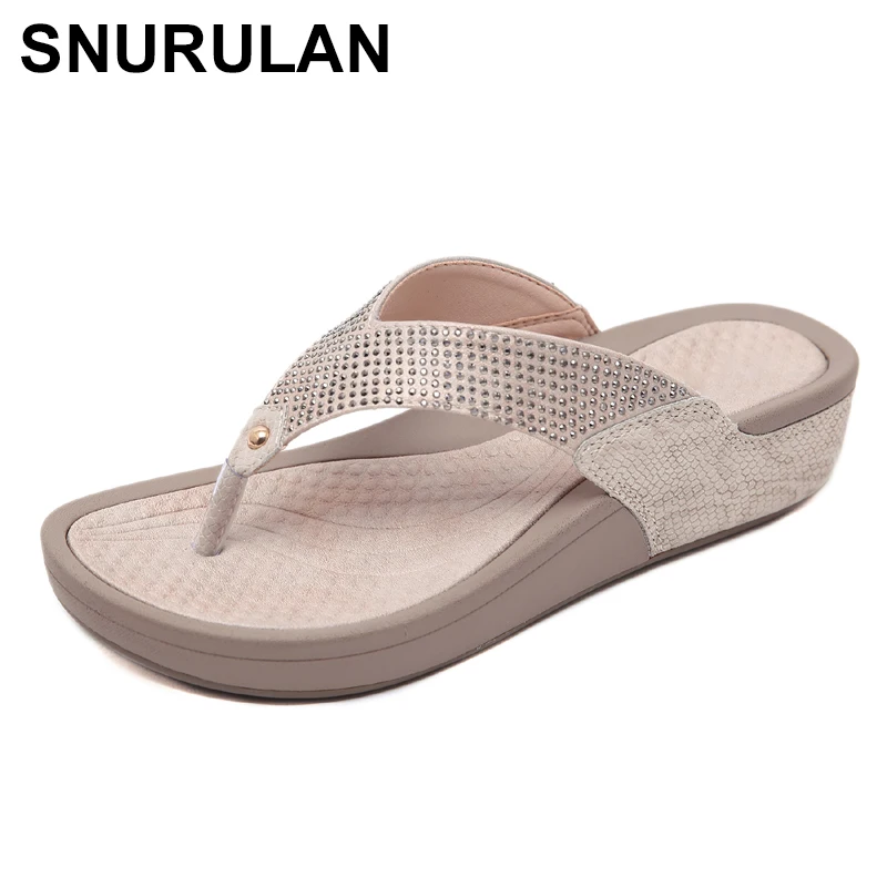 

SNURULAN Women's slippers without a backdrop slippers with rhinestones and crystals slippers with soft thick soles wedge sandal